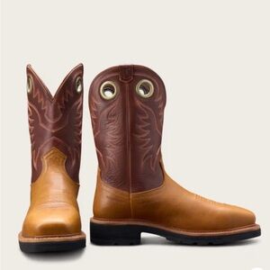 Tecovas Tan and Brown Leather Cowboy Boots long haul new with tags